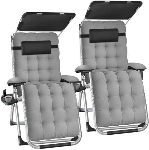 tectake® Set da 2 Sdraio da Giardino, Sdraio Lettino Prendisole Richiudibile con Parasole, Sdraio Mare con Cuscino Poggiatesta, Tessuto Traspirante, Schienale Regolabile, Portaoggetti - Grigio Chiaro