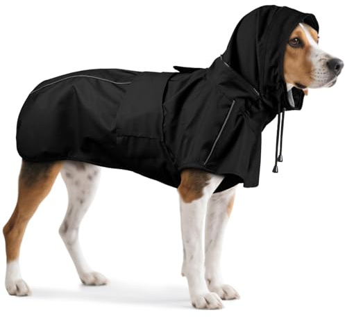 OUOBOB Dog Raincoat, Waterproof Dog Rain Jacket with Hood, Black L