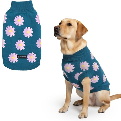 Spark Paws Knit Dog Sweater – Ultra Soft Warm Winter Dog Sweater for Small, Medium & Large Dogs – Stretch Fit Pet Sweater for French Bulldog, Pitbull, Girl & Boy Dogs Jacket, (Flower,4XL)