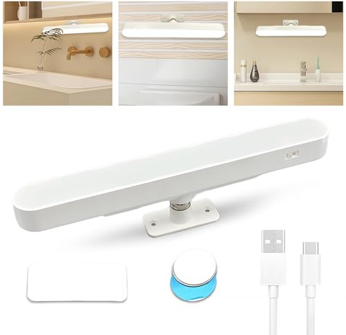 AMFUN Makeup Mirror Lights,4000mAH Battery Touch Make Up Vanity Light Adjustable 3 Colors Brightness,Screw-Free Stick On Lighted for Makeup Vanity Bathroom Mirror (White)