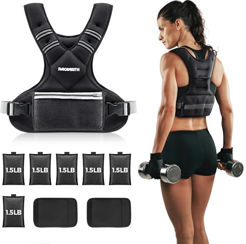 PACEARTH Adjustable Weight Vest 5-9.1kg X-Shape Weighted Vest for Women and Men, Home Workout Ironsand Vest with Zipper Pouch and 6 Weight Packs, Available in Black
