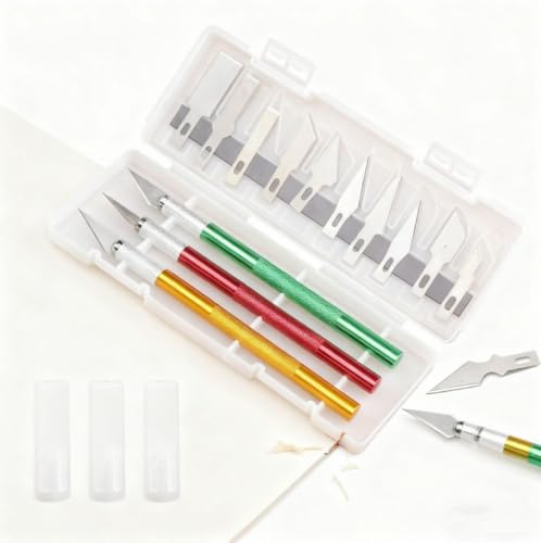 LOLANIUT 3 piezas Cuter Manualidades Precision, con 10 cuchillas de repuesto, Cuchillos para Manualidades de Aluminio,Tallado de Precisión, Cuchillo Artesanal para Cortar y Tallar
