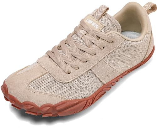 UBFEN Sneakers Barefoot Shoes for Womens Mens Minimalist Trail Running Hiking Comfortable Walking Light Brown Size US 8 Women/6 Men