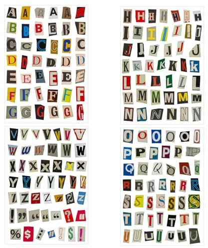 DOPENSPI 181 unidades/4 hojas autoadhesivas de letras autoadhesivas, coloridas, vintage, letras adhesivas, resistentes a la intemperie, pegatinas de diario para scrapbooking diario álbum de fotos
