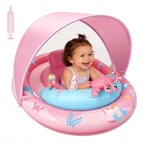 Bouée de natation pour bébé avec siège de sécurité réglable et toit pare-soleil UPF50+ – Aide à la natation et entraîneur de natation pour les tout-petits de 6 à 36 mois – Flotteur de piscine stable