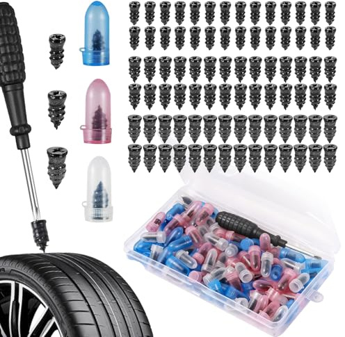 Aevorant Kit Reparation Pneu Voiture per Pneumatici Auto da 84 Pezzi– Kit di Riparazione Universale per Auto, Camion e SUV, Set di Emergenza con 3 Misure (5,3–12 mm) in Scatola di Custodia