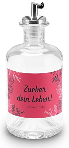 Lifestyle Lover Sucrier en verre 350 ml, doseur en acier inoxydable, idéal pour le sucre blanc/brun, cacao (sucre ton vie)
