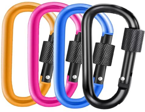 4pcs Locking Carabiner, Aluminum Alloy D-Ring Locking Carabiner Key Chain Clip Hook for Camping, Outdoor, Hiking, Traveling, Fishing, Backpack - Multicolored