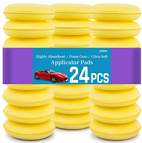 Psler,Almohadilla aplicadora de cera para coche, almohadillas aplicadoras de espuma para detallar, paquete de 24, amarillo