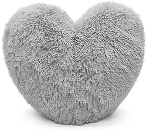 NIGHTZONE Teddy Cuddles Heart Shape 3D Fleece Filled Cushion Soft Comfortable Warm & Cozy Home Decor Size 38cm 100% Polyester Teddy Heart (Silver)