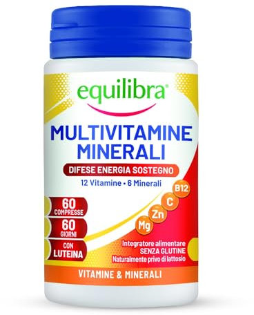 Equilibra Integratori Alimentari, Multivitamine e Minerali, a base di 12 Vitamine e 6 Minerali con Luteina, Indicato per Diete Povere di Minerali e Vitamine o Aumentato Fabbisogno, 60 Compresse