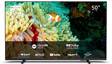 Philips 50PUS7607/12 126 cm (50 Zoll) Fernseher (4K UHD, HDR10+ kompatibel, 60 Hz, Dolby Vision & Atmos, Smart TV (Works with Google Assistant), Triple Tuner, Mattschwarz) [Modelljahr 2022]
