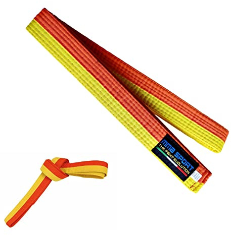 mmasport Karate bälte Judo Aikido Taekwondo kampsport bomull (240 cm, gul/orange)