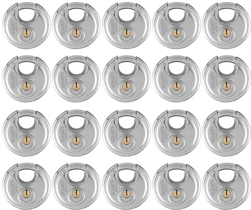 SEDORTI 20-Pack Disc Padlocks Keyed Alike, 2-3/4 inch Wide, Stainless Steel 304 Round Lock, Waterproof and Rustproof Storage Lock with Brass Keys, Ideal for Storage Unit Gate, Outdoor, Shed, Fence
