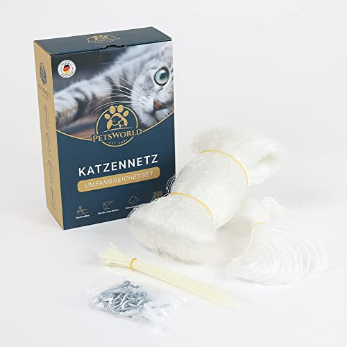 PETSWORLD EST 2021 Kattskyddsnät 8 x 3 meter för balkongen inklusive buntband och fästmaterial | kattnät väderbeständigt med knutna maskor