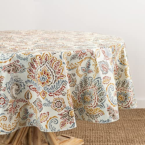 Elrene Home Fashions AVA Mantel Floral jacobeo de Vinilo Resistente al Agua y a Las Manchas para Interiores y Exteriores con Respaldo de Franela, Ovalado de 60 x 84 Pulgadas