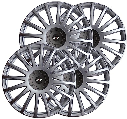 Simoni Racing GP/14, Set 4 Copricerchi universali Grand Prix da 14 pollici, Copriruota auto Grigio Silver