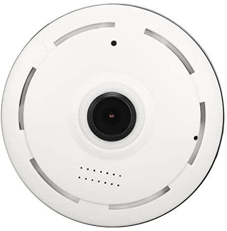 Fisheye Caméra de Sécurité Webcam Panoramique à 360 Degrés AC110-240V Caméra Sans Fil Vision Nocturne Détection de Mouvement Caméra Audio Bidirectionnelle pour Bureau à Domicile(EU Plug-Blanc)