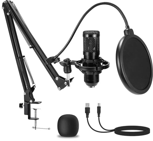 AMOOX Condenser Microphone,Professional USB Microphone Plug & Play PC Computer Microphone Condenser Cardioid Mic Kit with Adjustable Boom Arm Stand Shock Mount,for Podcast,Streaming,YouTube，Tiktok