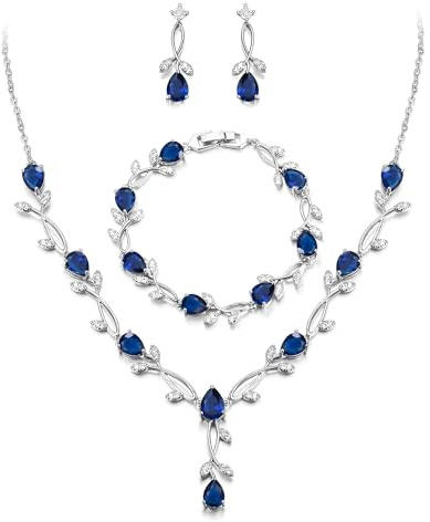 EVER FAITH Bröllopssmycken för brud brudtärna tårdroppe kubisk zirkonia blad vinstockar brud bal halsband dingla örhängen armbandsset för kvinnor