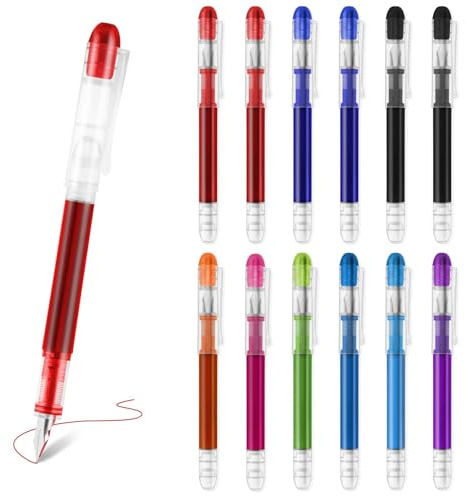 Mulaibdin 12 Stk Einweg Füllfederhalter, 9 Farben Füller Grundschulem, Füllfeder Schule, Kalligraphie Füller Set, Hochwertig Farbige Stifte für Skizzieren,Kritzeln,Journaling,Geschenke (0,5mm)