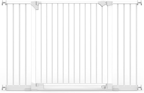 Safetots SafeStep Gate, White, 152cm - 159cm, Extra Low Walkthough, 81cm Extra Wide Doorway, Extra Wide Gate for Stairs, Hallways and Doors, Baby and Toddler, Easy Installation