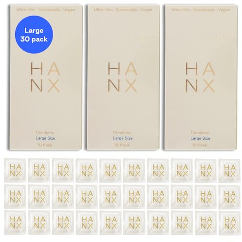 HANX Condoms | Ultra-Thin, Natural Latex with Silicone Lubricant | Paraben & Spermicide-Free | Dermatologically Approved | Strong & Reliable | Safe, Comfortable Protection | Large (Pack of 30)