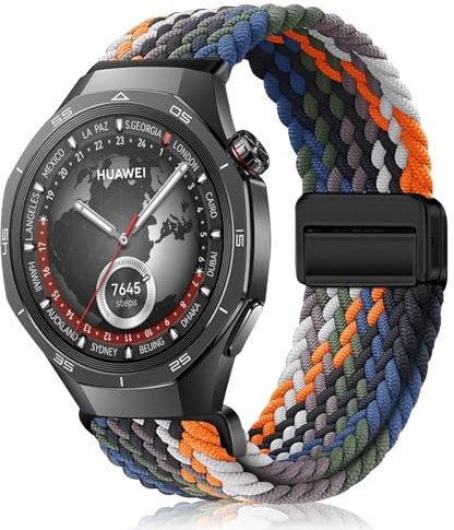 MokaZii 22 mm armband för Huawei Watch GT Runner 2/Ultimate 2/GT 6/6 Pro/GT 5/5 Pro 46 mm, magnetiska elastiska nylon sportband för Huawei Watch 4/Buds/Ultimate, Denim, 22mm, Klassisk