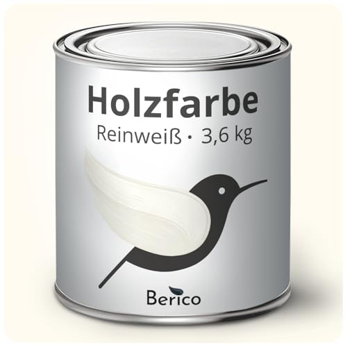 Berico Holzfarbe - Reinweiss RAL 9010 / Warmes Weiss - 3,6 Kg - 4in1 Premium Holzlack inkl. Grundierung & Decklack - Für Innen und Außen - Robust & Wetterfest