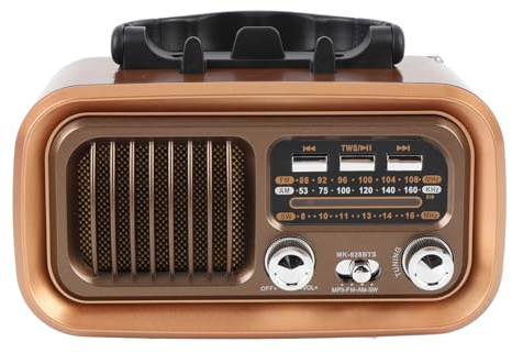 Gugxiom Retro radio med Bluetooth-högtalare, Am FM-radio med solenergi, USB- och minneskortsuppspelning med uppladdningsbart batteri för camping och utomhus (guld)