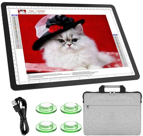 TSOCOS A4 Leuchttisch mit Tragetasche, 11000Lux Sehr Hell LED Licht Pad mit Seitliche Tasten & 6 Stufen der Helligkeit, 3 Farben Lightpad Leuchtplatte für Diamond Painting, Zeichnen, Skizzieren
