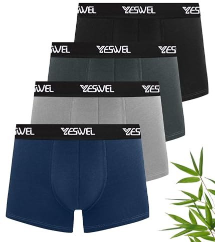YESWEL Mens Underwear, Boxer Shorts Multipack of 4, Anti Chafing Bamboo Boxers, Moisture Wicking Breathable Underpants, No Itchy Labels Pants Trunks (Multicolor 01, XL)