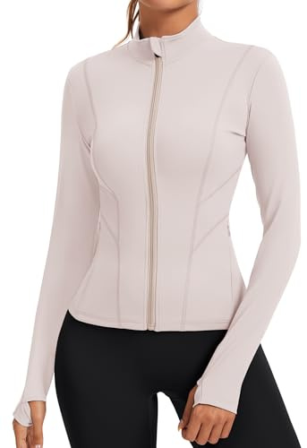 Rapbin Damen Sportbekleidung Laufjacke Langarm Trainingsjacke Dünne Jacke Gym Yoga Fitness Tops Sport Oberteil Atmungsaktiv mit Daumenloch(Hellrosa,XS)