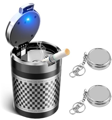 Chingde 1 Pièce Cendrier Voiture Anti Odeur et 2 Pièces Cendrier de Poche, Lumière LED Automatique, étanche et Ignifuge, Résistant aux Hautes Températures, Détachable, Grande Capacité (Argent)