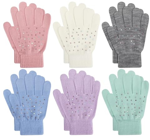 TAGVO 6 Paires Gants Magiques Chauds pour Enfants, Gants Extensibles Magiques pour Enfants, en Tricot Extensible, pour un Usage Quotidien d'Hiver, Coupe Colorée Garçons Filles Âgées de 5 à 13 Ans