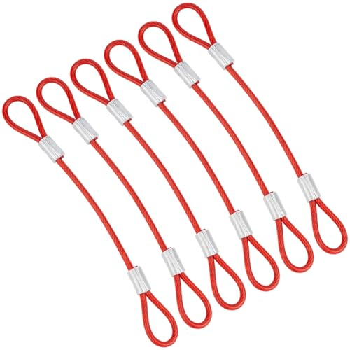 GORGECRAFT 6 Cavo in Acciaio con Anelli Diametro 3mm Funi Metalliche di Sicurezza Lunghezza 15.5cm Cavo di Sicurezza Rivestito in Rosso Catena in Acciaio Flessibile Recinzioni Domestiche Esterne