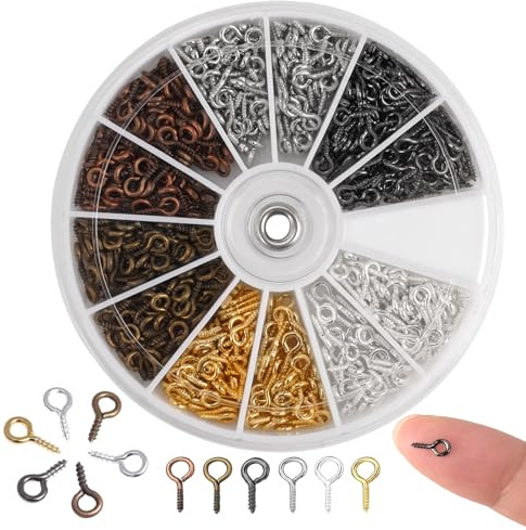 600 stycken små ögleskruvar, 4 x 8 mm metallögonskruvkrokar, skruvkrokar | ögonskruvar, mini ögleskruvar, små skruvöljettstift för gör-det-själv-hängande smyckestillverkning