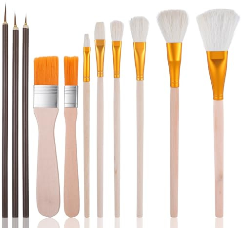 Nogeqi 11PCS Glaze Brushes for Pottery, Blending Mop Brush for Acrylic Painting, Soft Goat Hair Bristle Ceramic Paint Brushes Set for Watercolor, Ceramics, Clay, Pottery Tool Kit