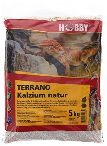 HOBBY Terraristik Terrano Kalzium I 5 kg, 2-3 mm Durchmesser I Bodensubstrat für Echsen, Schlangen und Schildkröten I natürlicher Bodengrund für Terrarien mit Calcium I Substrat für Terrarium