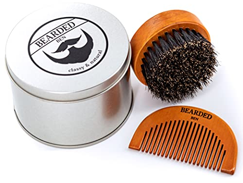 Bearded Ben Bartbürste für Männer - Bartbürste aus Wildschweinborsten - Bartkamm für Männer - Bart Bürste klein - Bart Kamm - Beard Brush for men - Beard Comb