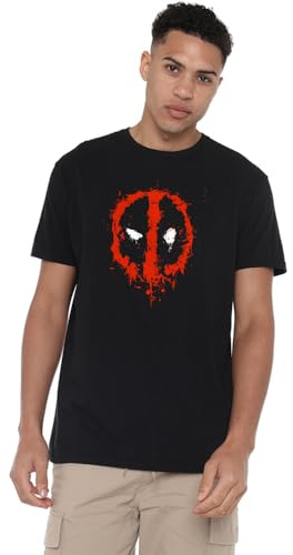 Marvel Men's Deadpool Paint Logo T Shirt, Black, L UK