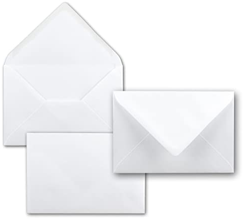Briefumschläge in Weiss - 50 Stück - Kuverts in DIN B6 Format 125 x 185 mm - 120 Gramm pro m² - Größer als DIN B6 für besonders dicke Faltkarten - Nassklebung - ideal für Weihnachten und Einladungen