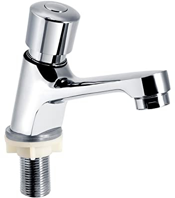 Grifos del lavabo del baño, baño de la cocina pública, cromado, cierre automático, ahorro de agua, retardo del fregadero, lavabo, grifo del grifo.