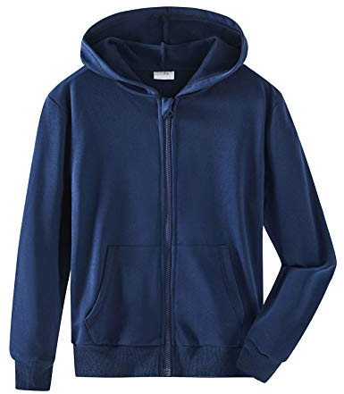 Spring & Gege huvtröja pojke enfärgad bomull huvtröja träningsoverall jacka för barn (2–12 år), Indigo, 7-8 ans