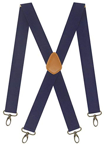 Doloise Men’s Heavy Duty Belt Loops X Back 1.4 Inch Suspenders with 4 Snap Hooks