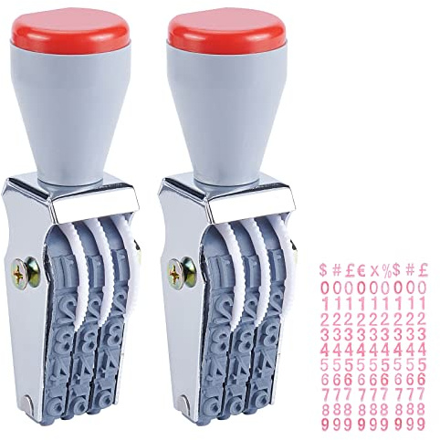 NBEADS 2 Pcs Rubber Number Roller Stamps, 3 Digits Adjustable Personalized Symbol Stamps Date Stamp Rolling Wheel Stamp Multi-Function DIY Scrapbooking Roller Stationery Office Business Stamps