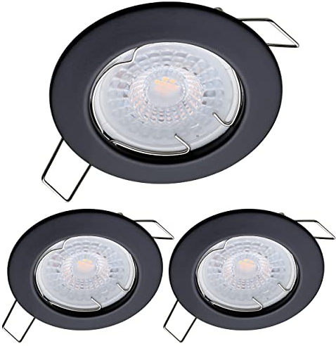 Oktaplex lighting 3er Set LED Einbaustrahler Sedan - mit LED Modul 4,8W 2700K 230V 380lm Warmweiß 110° - Spot Schwarz Lochmaß 60mm