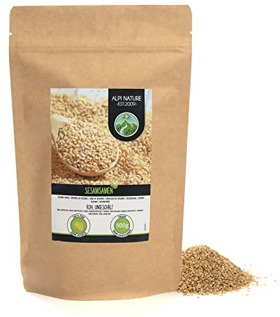 Alpi Nature Graine de Sesame Blanc non Pelé 500g, Graines de Sesame Blanc Crues non Pelées