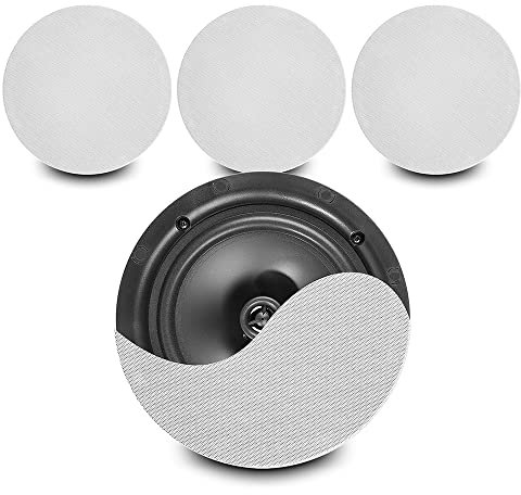 Power Dynamics NCBT604 - Set 4 Haut-Parleurs de Plafond Amplifiés BT, avec Grille de Protection 6,5 - Blanc, Puissance 30W HP sans Fil, Bluetooth, Idéal pour Diffuser de la Musique en Intérieur