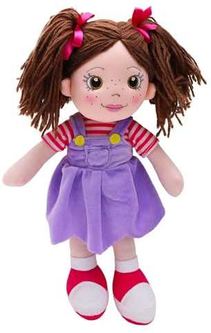 Toyland® 45cm Plush Ragdoll in Purple Pinafore Dress - Kids Soft Toy Dolls - Age 18m +